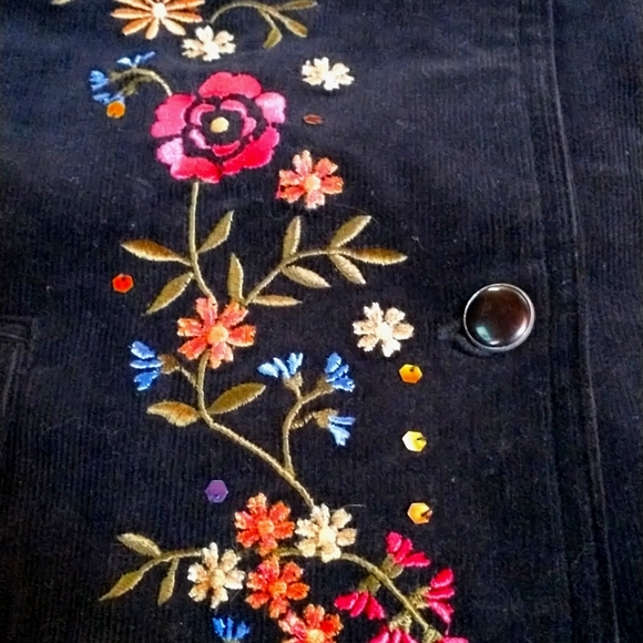 Diane's Essentials Flower Embroidered Black Corduroy Jacket - Picture 9 of 9